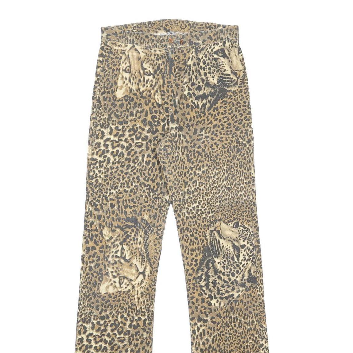 Womens Viscose Blend Beige Animal Print Regular Fit Straight Leg Trousers W26