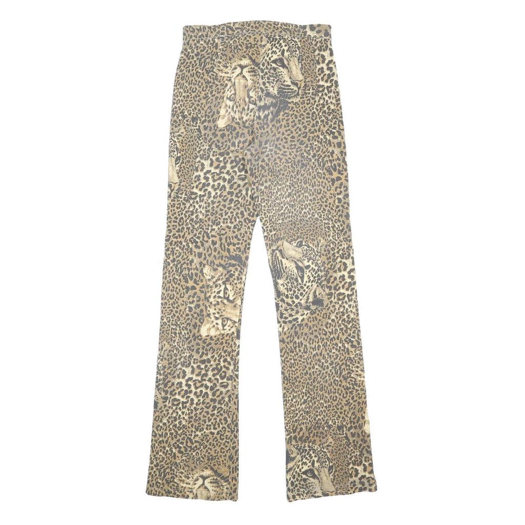 Womens Viscose Blend Beige Animal Print Regular Fit Straight Leg Trousers W26