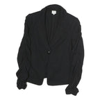 ARMANI COLLEZIONI Womens Black Cotton Jacket M Button Ruched Sleeves Tailored