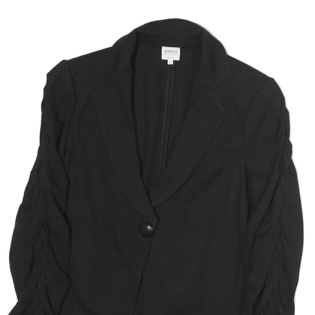 ARMANI COLLEZIONI Womens Black Cotton Jacket M Button Ruched Sleeves Tailored