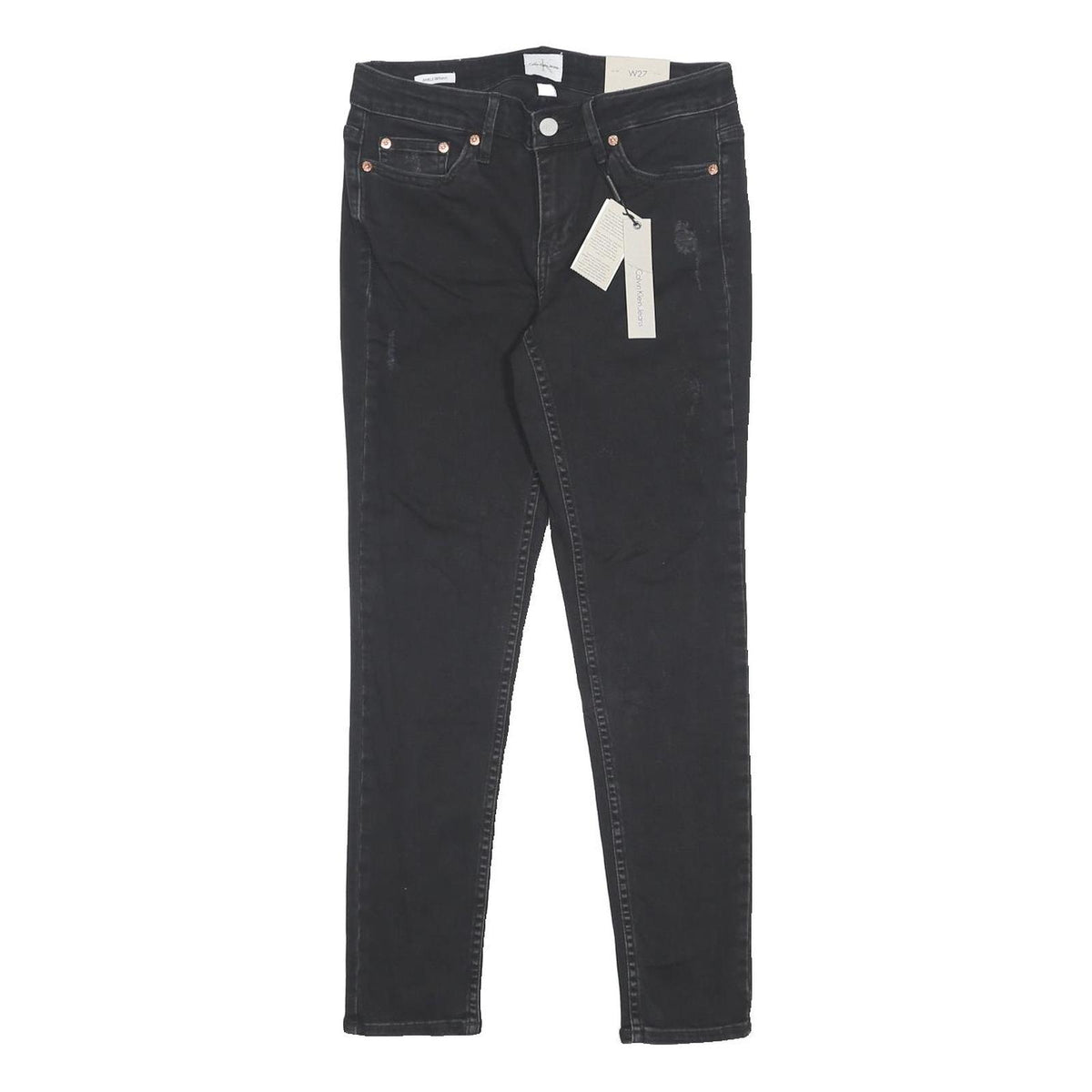 Calvin Klein Womens Slim Black Skinny Denim Jeans W27 L26 Zip Cotton Blend