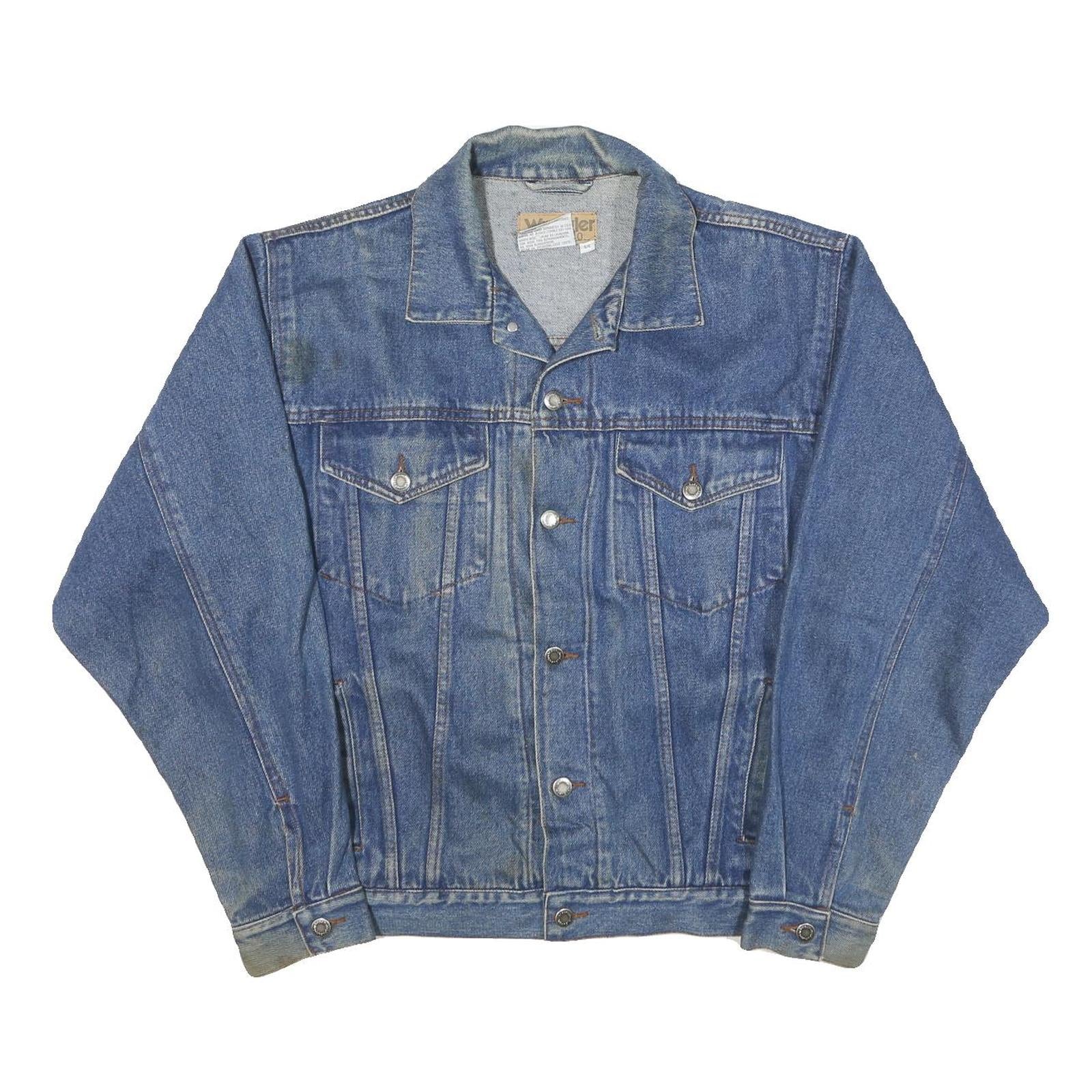 WRANGLER Mens Blue Denim Jacket S Cotton Blend Button Closure Classic Fit Casual