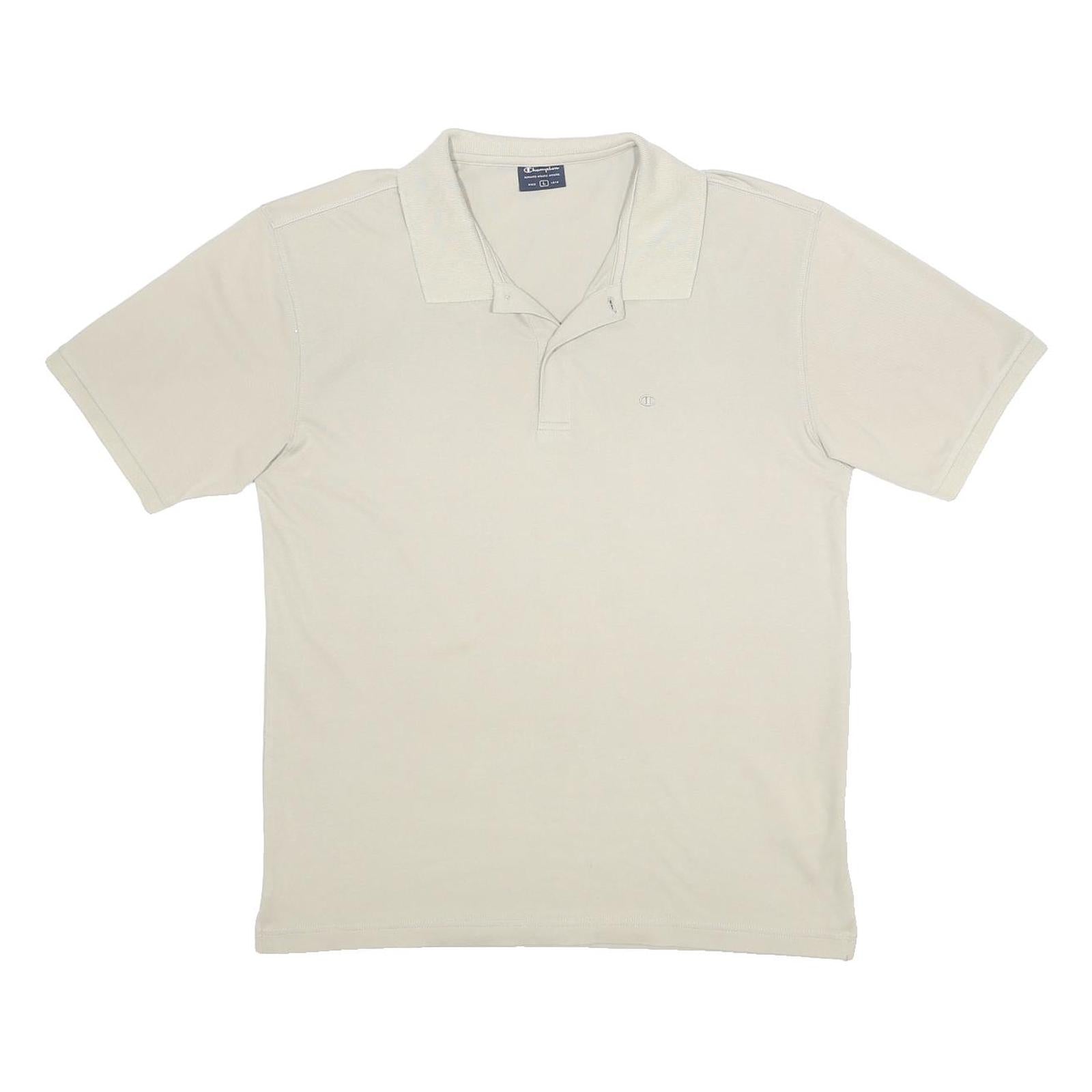 CHAMPION Mens Cream Polo Shirt L Cotton Blend Short Sleeve Basic Casual