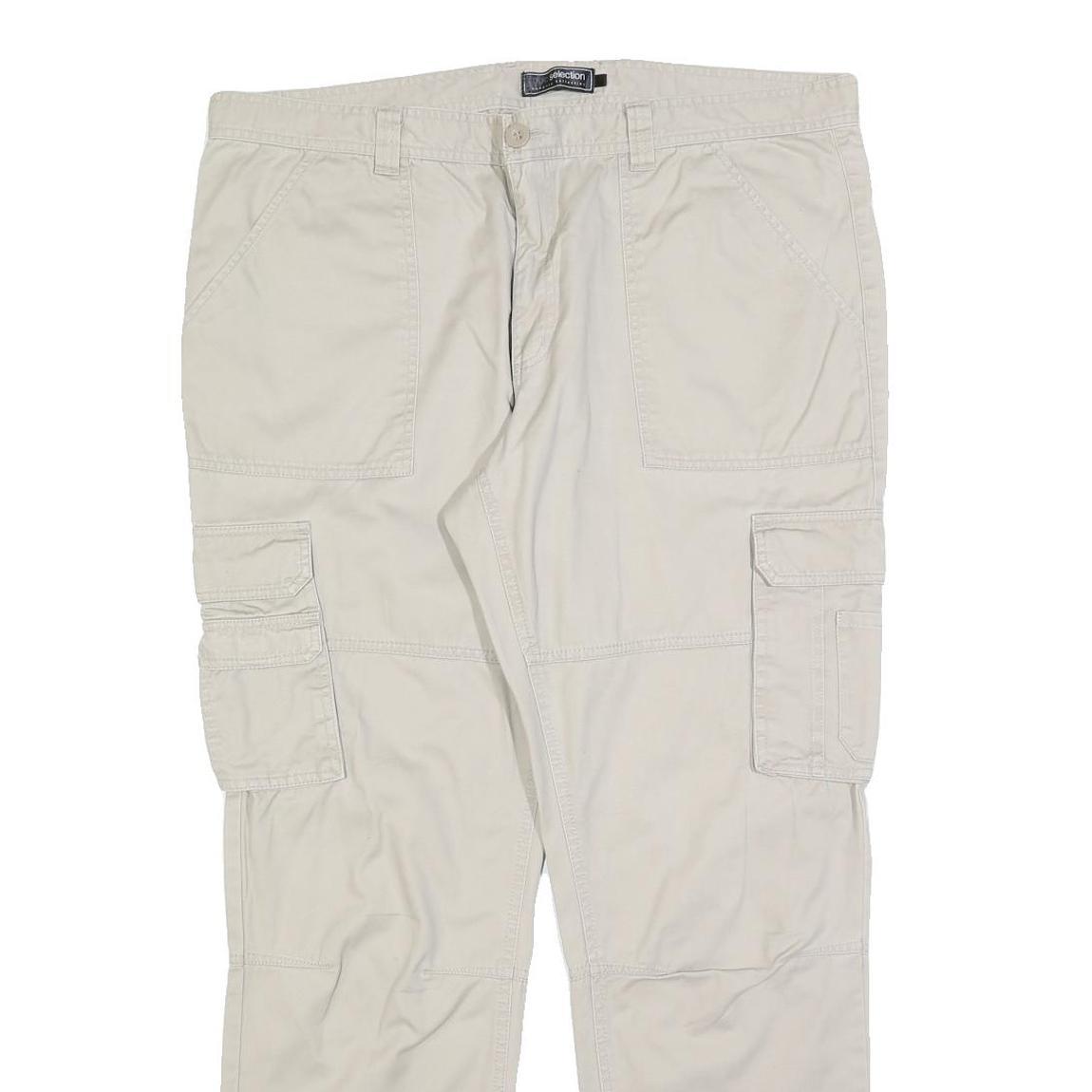 BPC Womens Cotton Blend Cream Regular Straight Trousers W38 L30 Cargo Pockets