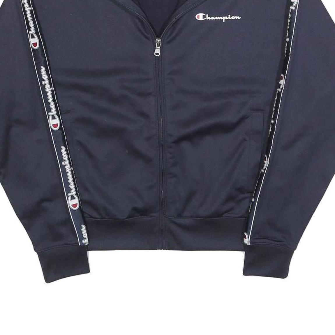 CHAMPION Womens Navy Blue Track Jacket XS Polyester Zip Plain Sporty Casual