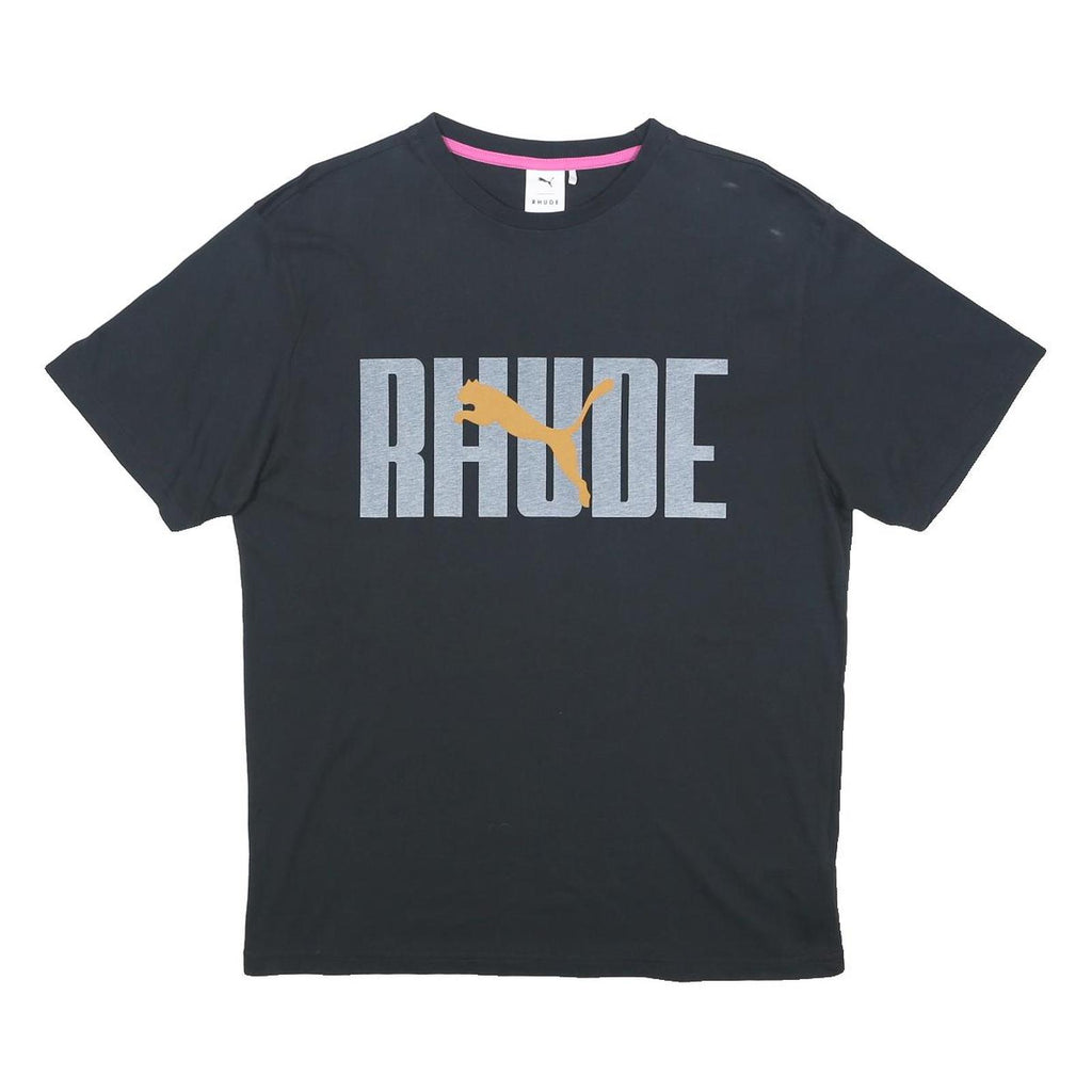 PUMA X RHUDE Mens Black Orange Logo Graphic T-Shirt S Short Sleeve Crew Neck