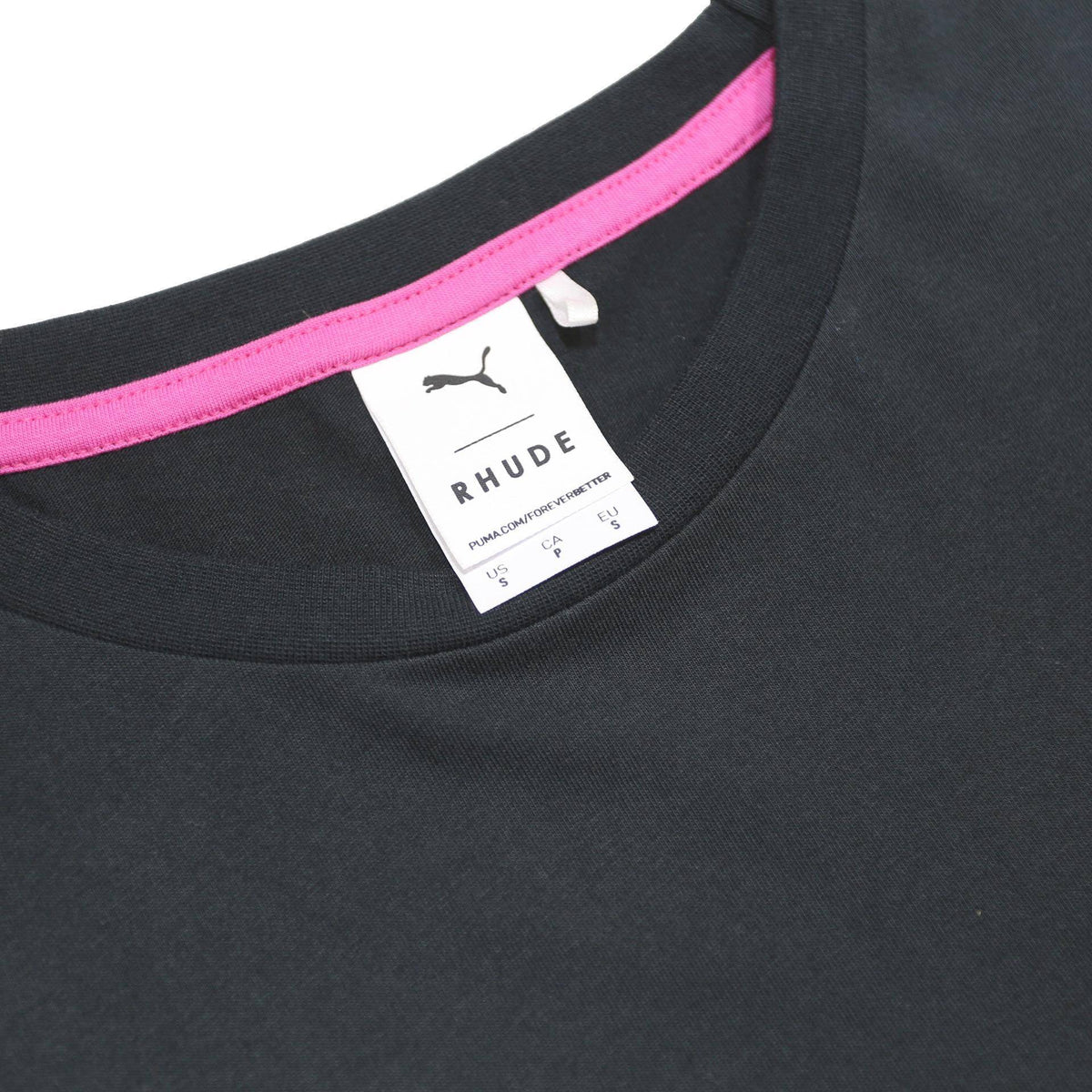 PUMA X RHUDE Mens Black Orange Logo Graphic T-Shirt S Short Sleeve Crew Neck
