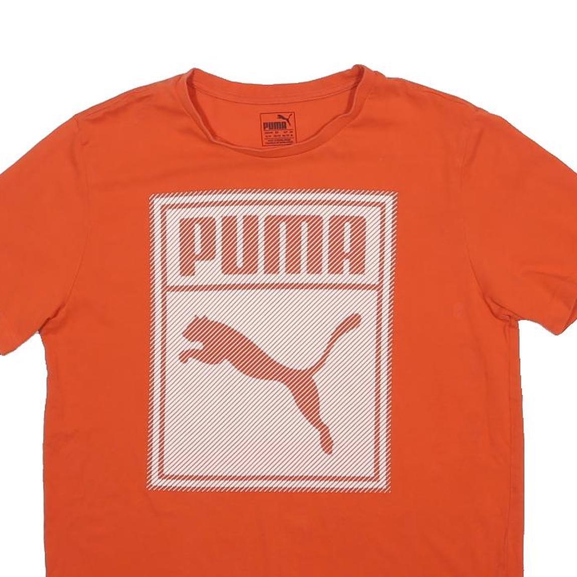 PUMA Mens Orange & White Graphic T-Shirt M Short Sleeve Crew Neck Cotton Blend