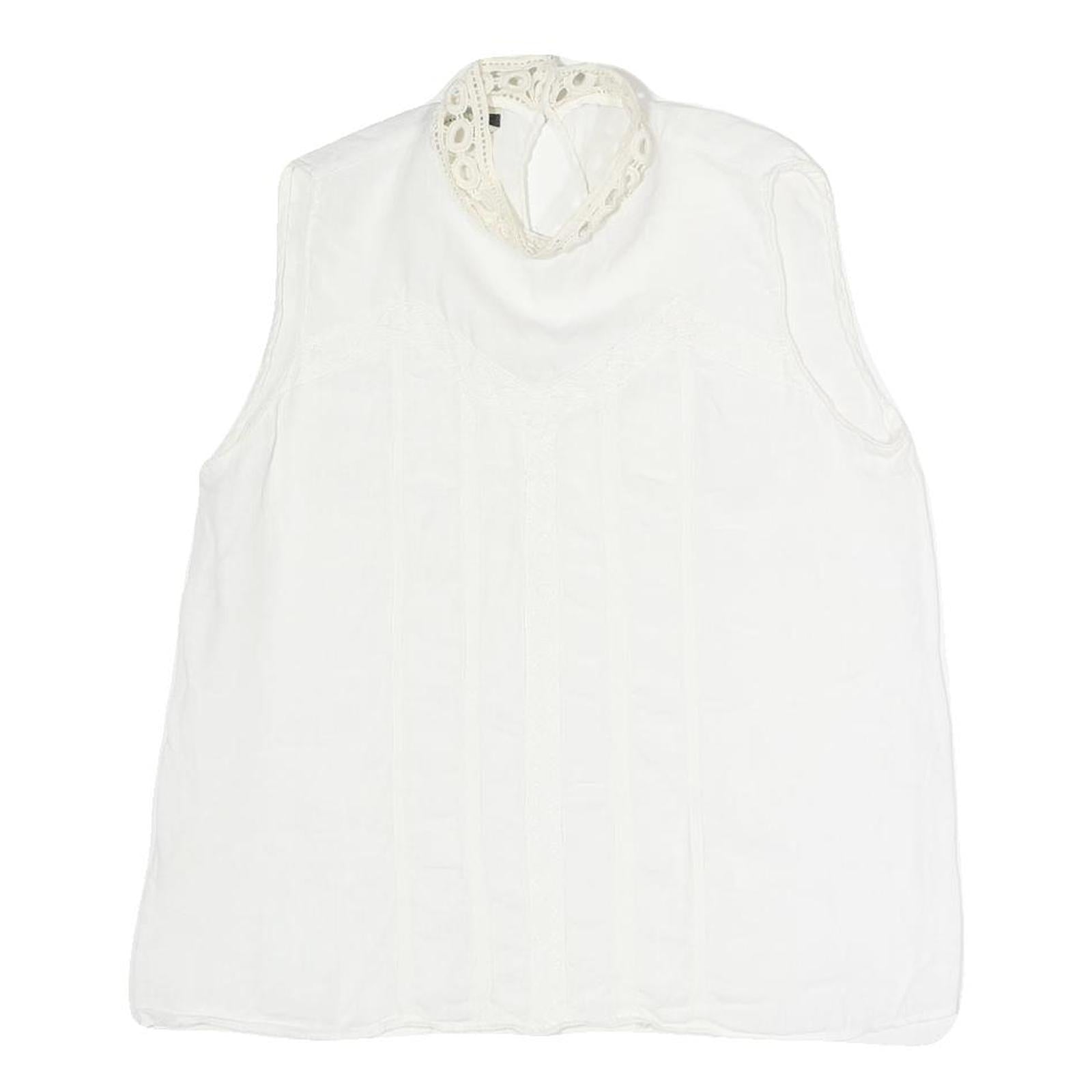 ZARA Womens White Sleeveless Blouse Stand-Up Collar Lace Detail S Summer Top