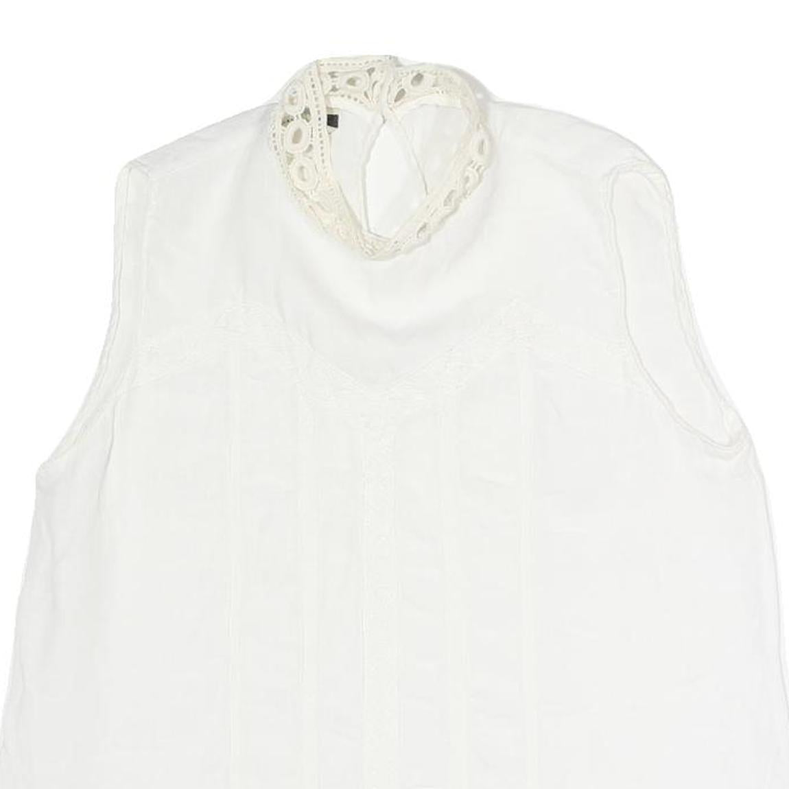 ZARA Womens White Sleeveless Blouse Stand-Up Collar Lace Detail S Summer Top