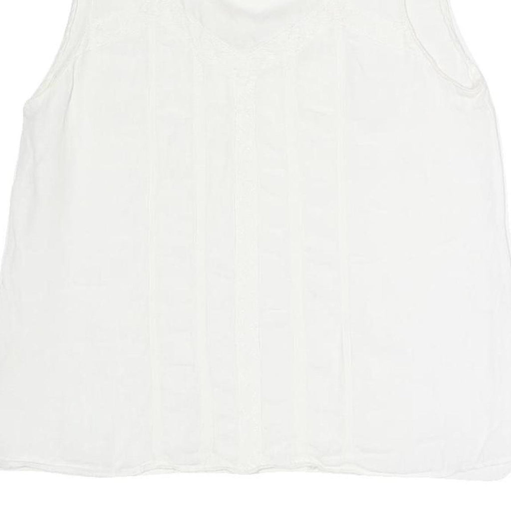 ZARA Womens White Sleeveless Blouse Stand-Up Collar Lace Detail S Summer Top