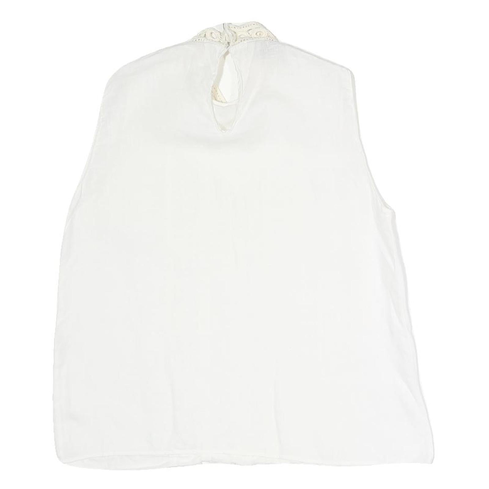 ZARA Womens White Sleeveless Blouse Stand-Up Collar Lace Detail S Summer Top