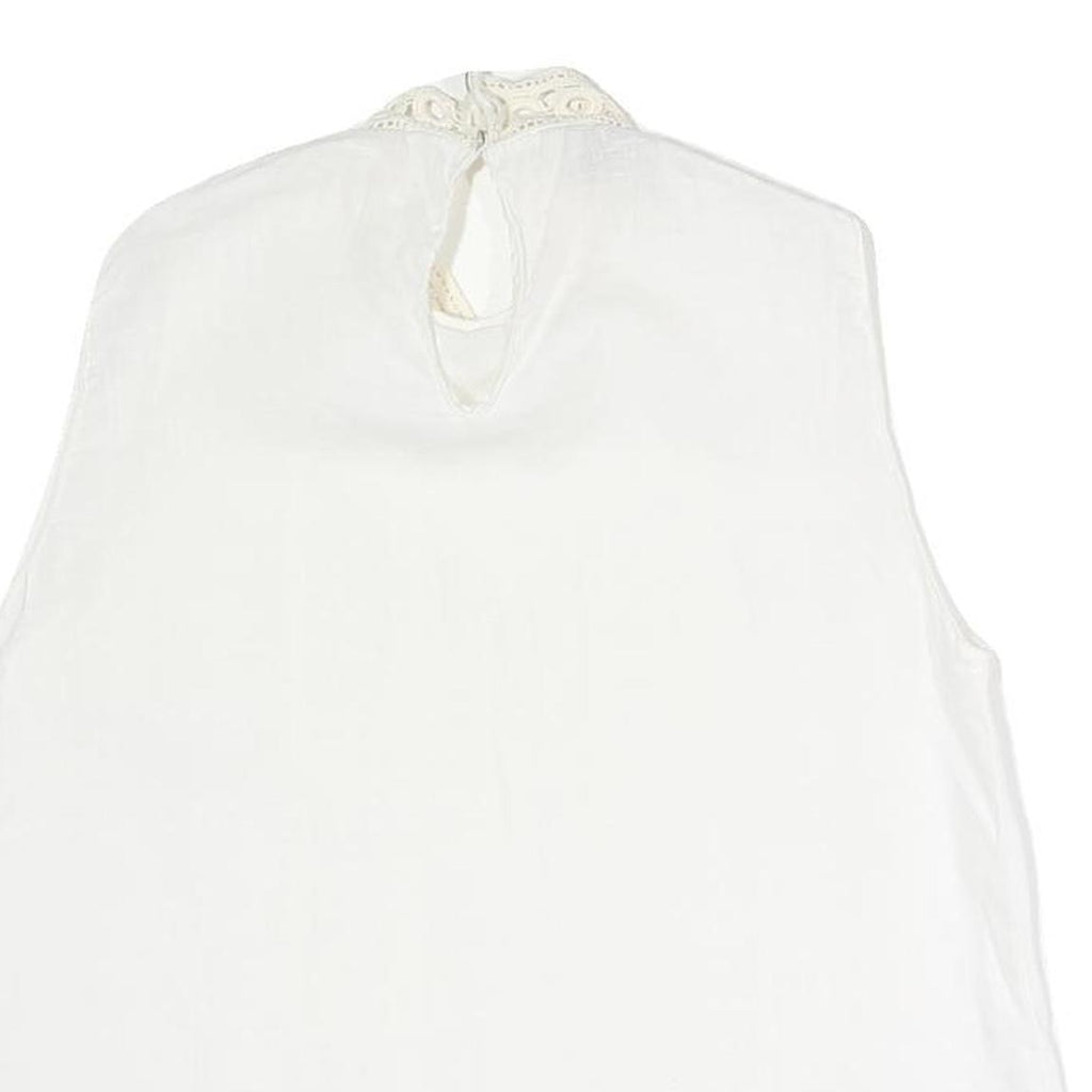 ZARA Womens White Sleeveless Blouse Stand-Up Collar Lace Detail S Summer Top