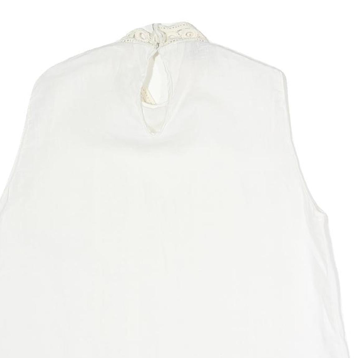 ZARA Womens White Sleeveless Blouse Stand-Up Collar Lace Detail S Summer Top