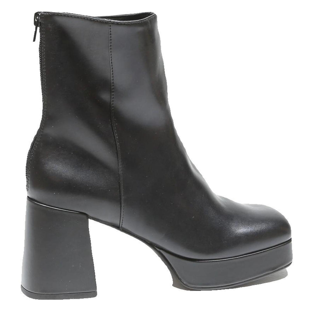 CHARLES & KEITH Womens Platform Ankle Boots Black Leather UK 3 Classic Style