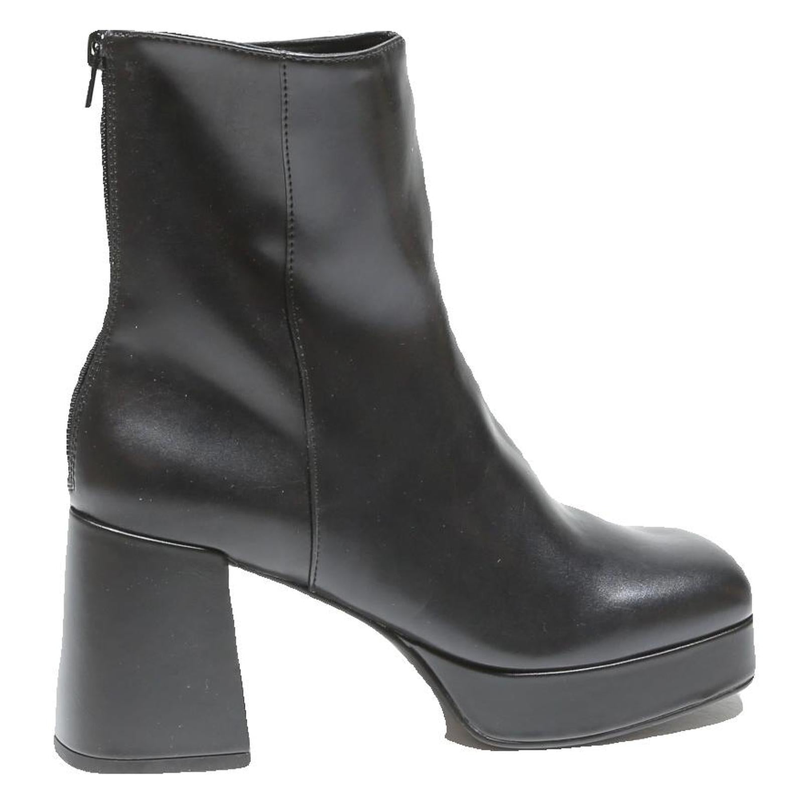 CHARLES & KEITH Womens Platform Ankle Boots Black Leather UK 3 Classic Style