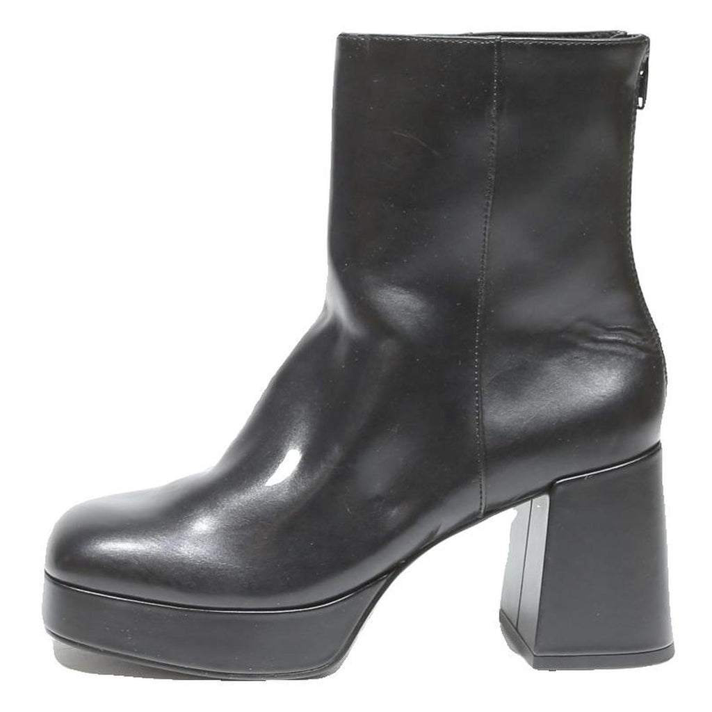 CHARLES & KEITH Womens Platform Ankle Boots Black Leather UK 3 Classic Style