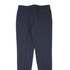 Mens Slim Navy Blue Polyester Blend Trousers W35 L35 Button Closure Formal
