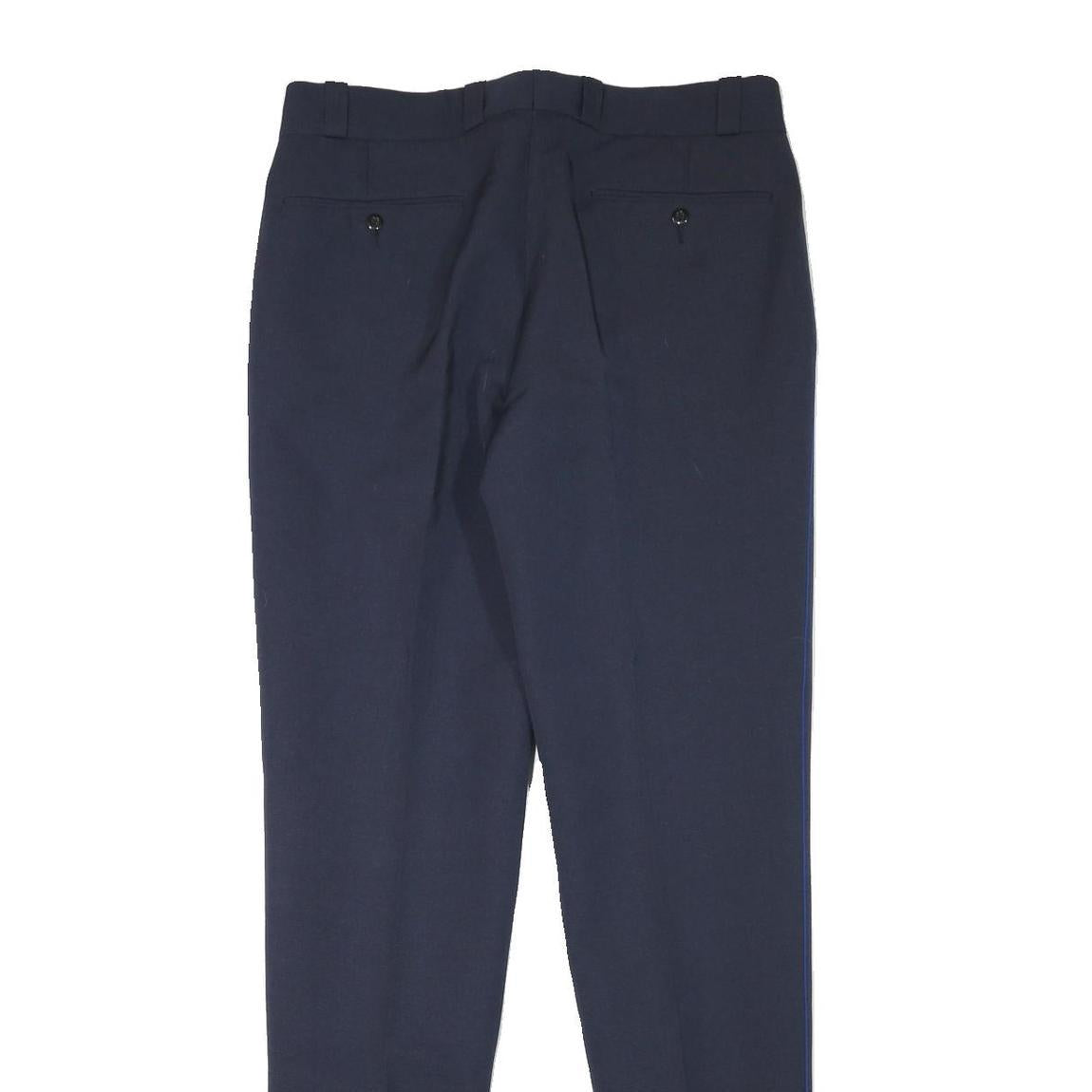 Mens Slim Navy Blue Polyester Blend Trousers W35 L35 Button Closure Formal