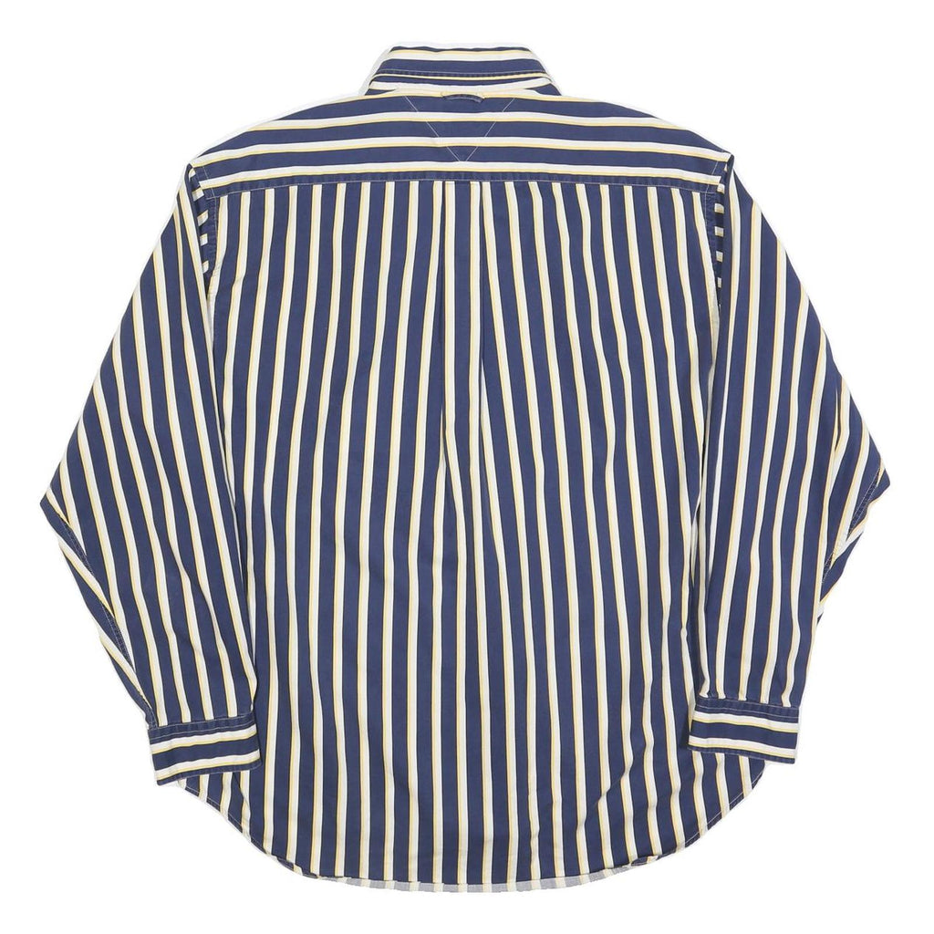 TOMMY HILFIGER Mens Blue & Cream Stripe Cotton Shirt L Button-Down Pocket Casual