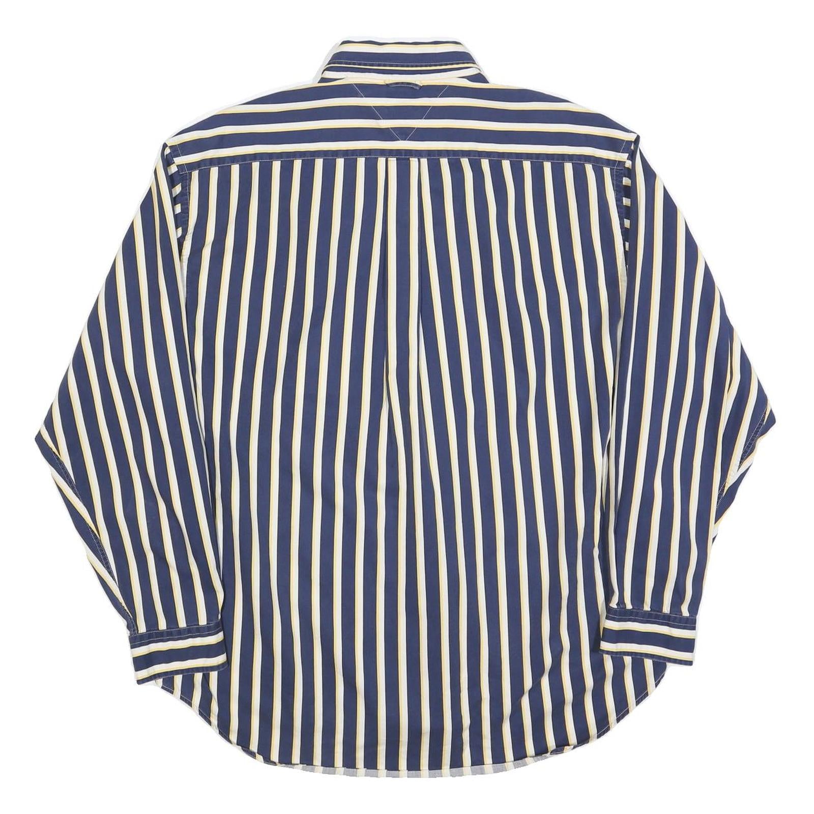 TOMMY HILFIGER Mens Blue & Cream Stripe Cotton Shirt L Button-Down Pocket Casual