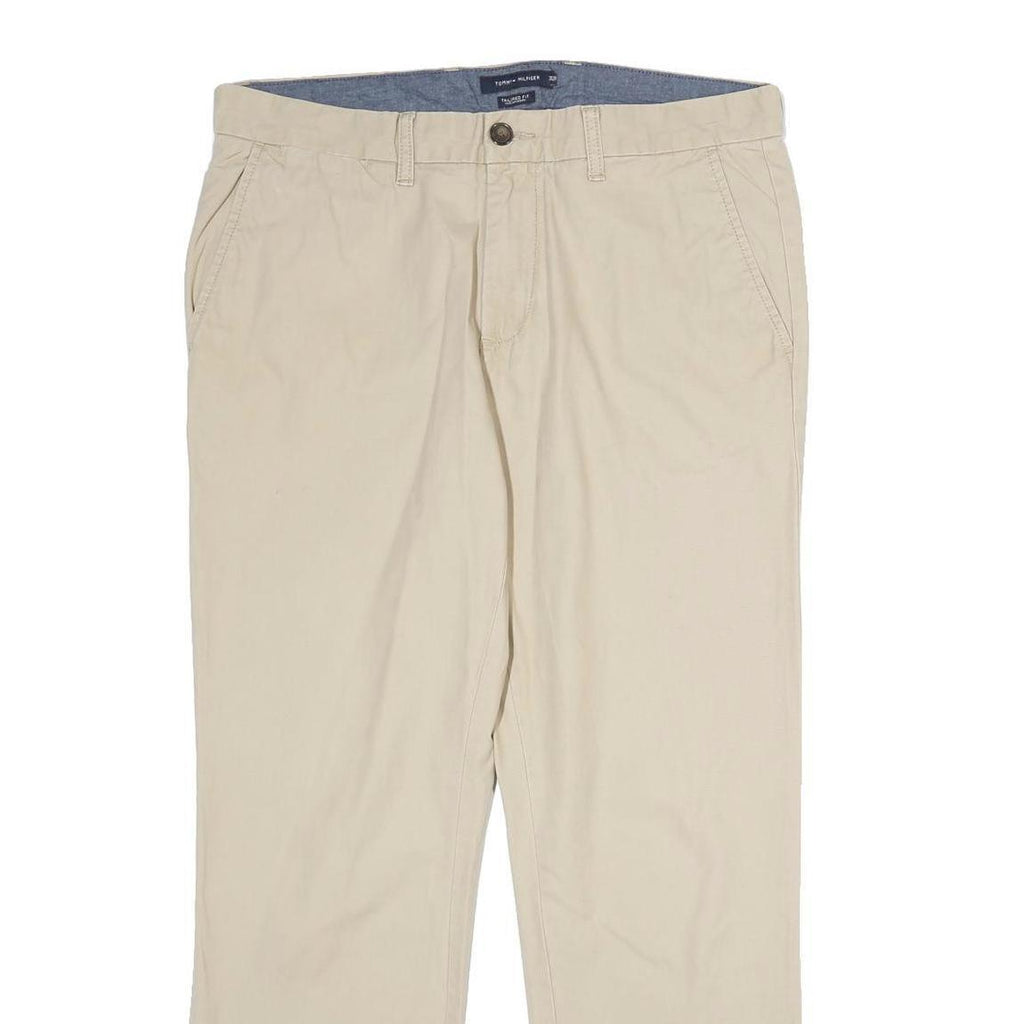 TOMMY HILFIGER Mens Cotton Beige Regular Straight Trousers W34 L30 Casual Smart