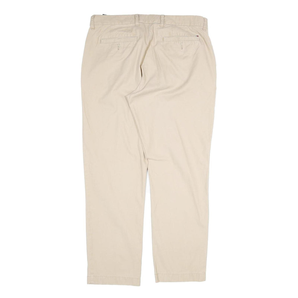 TOMMY HILFIGER Mens Cotton Beige Regular Straight Trousers W34 L30 Casual Smart