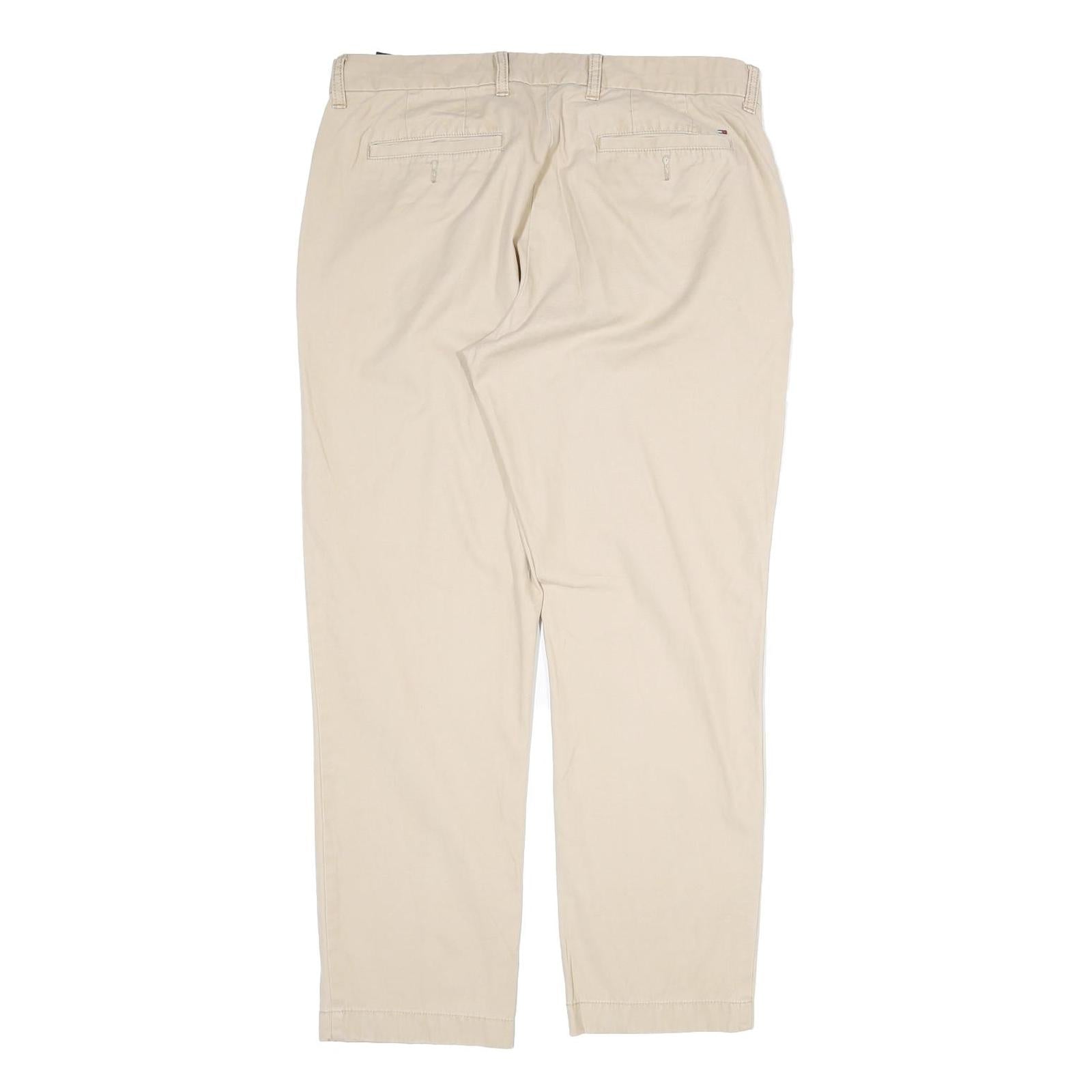 TOMMY HILFIGER Mens Cotton Beige Regular Straight Trousers W34 L30 Casual Smart