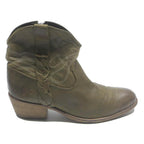 Womens Leather Ankle Boots Olive Green Size UK 6 Stylish Braided Detail