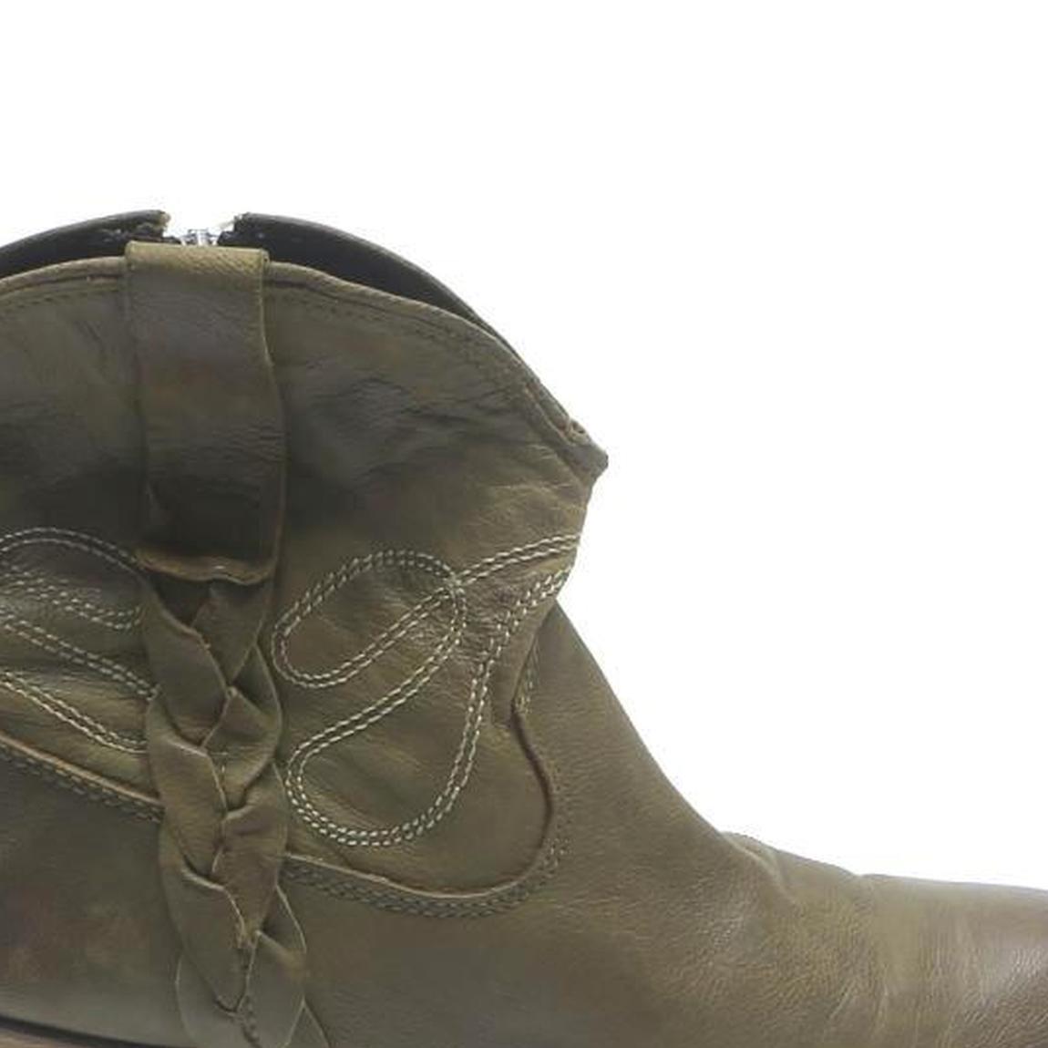 Womens Leather Ankle Boots Olive Green Size UK 6 Stylish Braided Detail