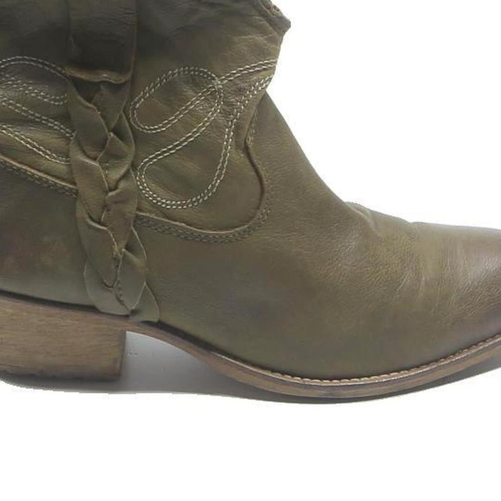 Womens Leather Ankle Boots Olive Green Size UK 6 Stylish Braided Detail