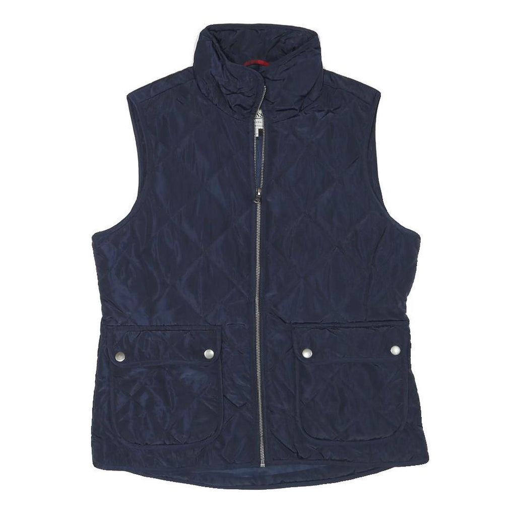 GHBASS Womens Navy Quilted Sleeveless Jacket S Polyester Blend Zip Pockets