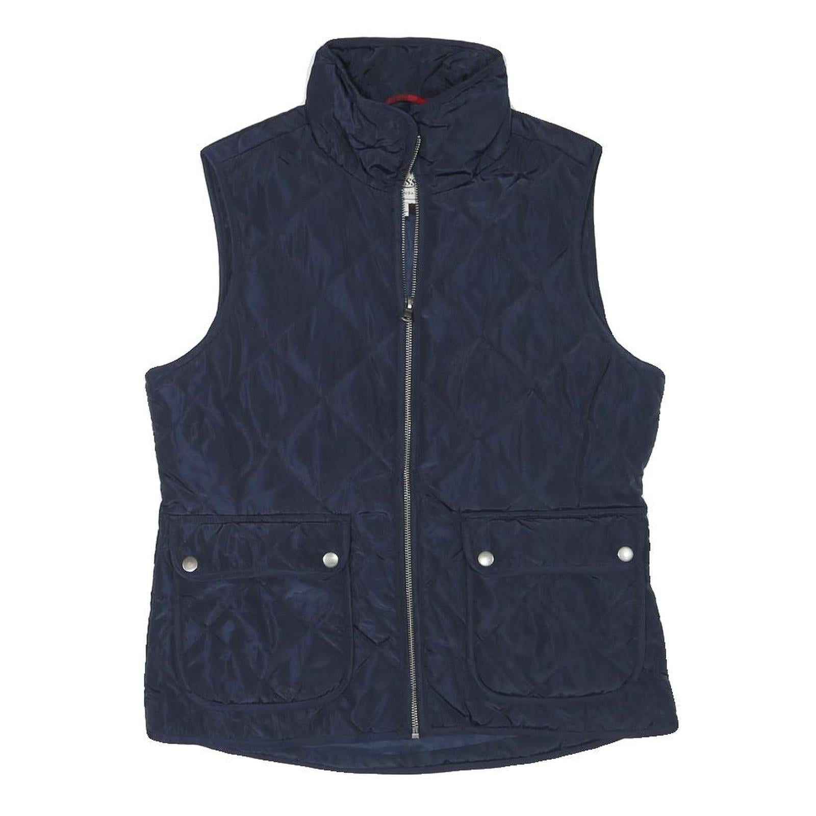 GHBASS Womens Navy Quilted Sleeveless Jacket S Polyester Blend Zip Pockets