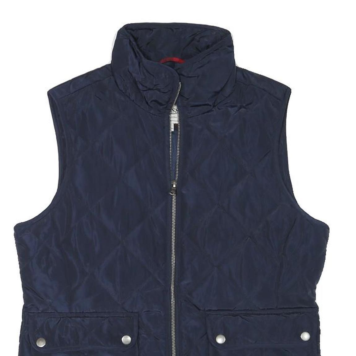 GHBASS Womens Navy Quilted Sleeveless Jacket S Polyester Blend Zip Pockets
