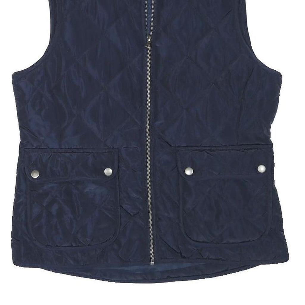 GHBASS Womens Navy Quilted Sleeveless Jacket S Polyester Blend Zip Pockets