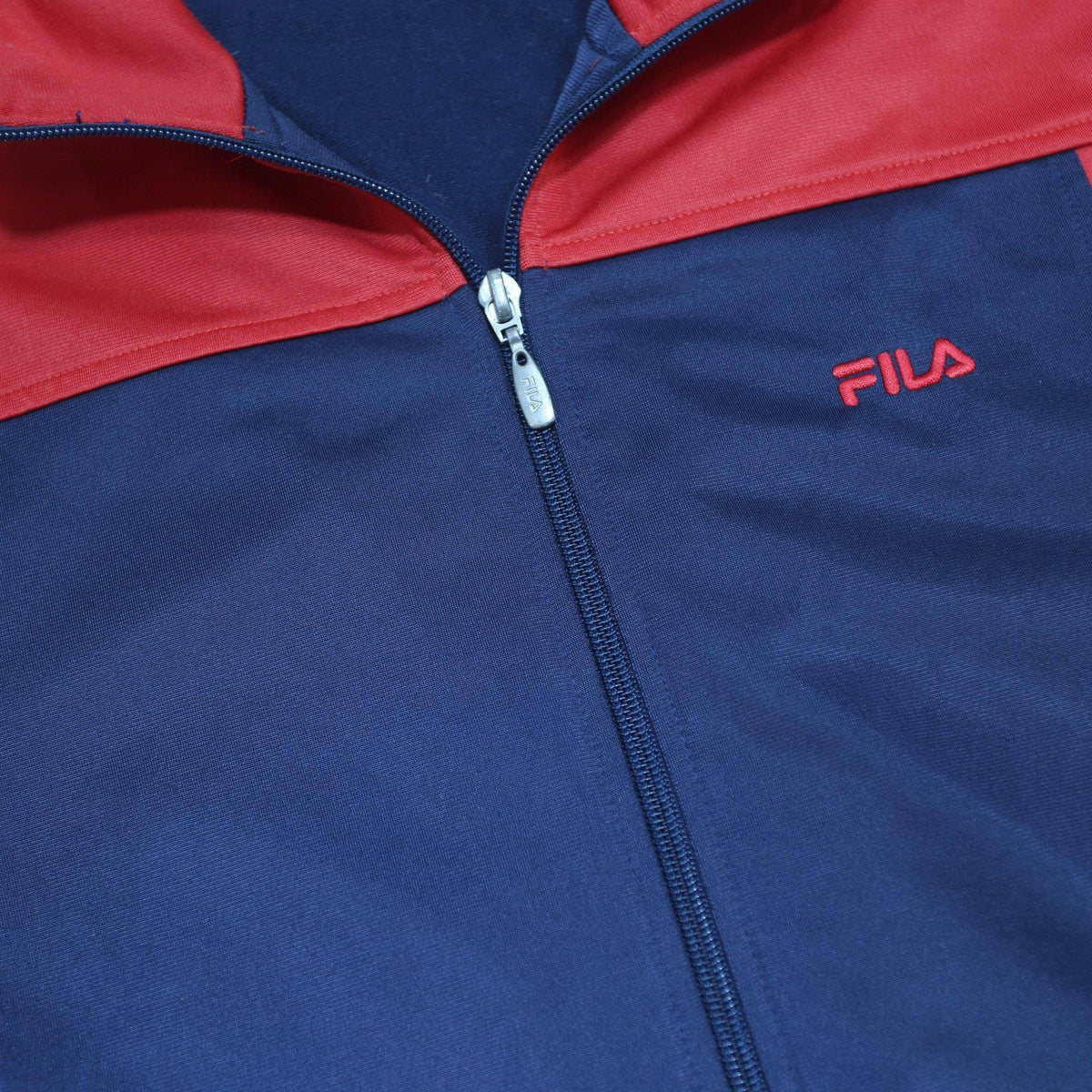 FILA Mens Red & Blue Track Jacket S Polyester Zip Plain Sportswear Retro