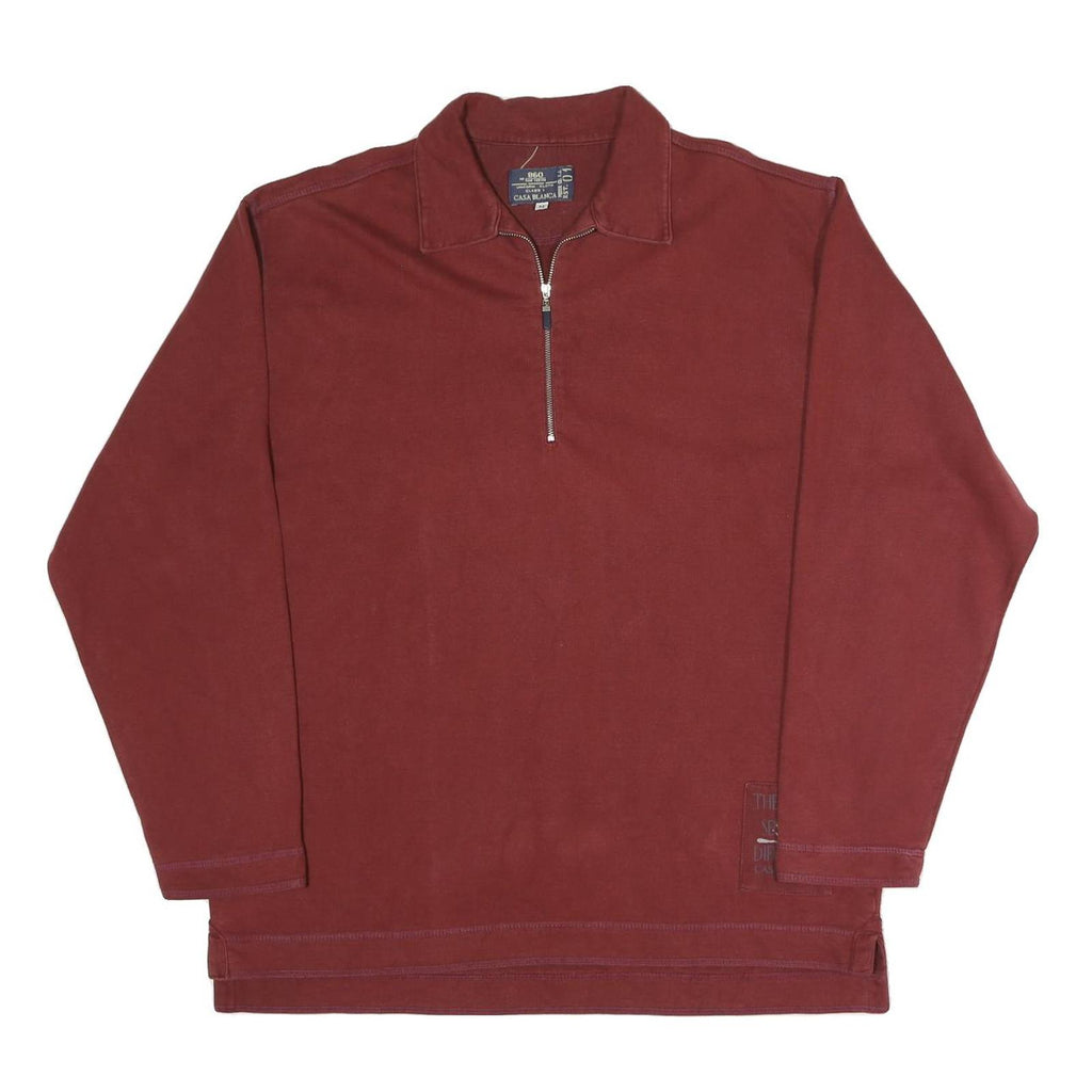 CASA BLANKA Mens Maroon Collar M Cotton Blend Half Zip Sweatshirt Casual