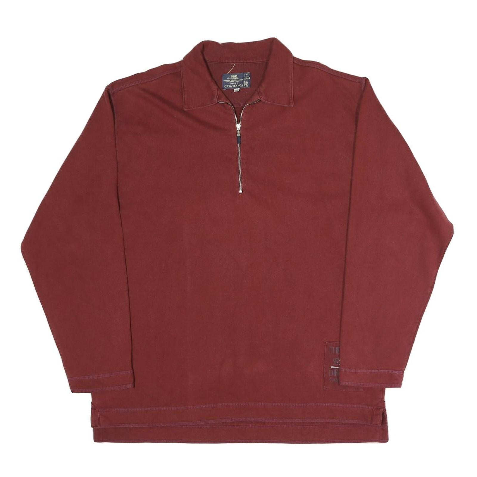 CASA BLANKA Mens Maroon Collar M Cotton Blend Half Zip Sweatshirt Casual