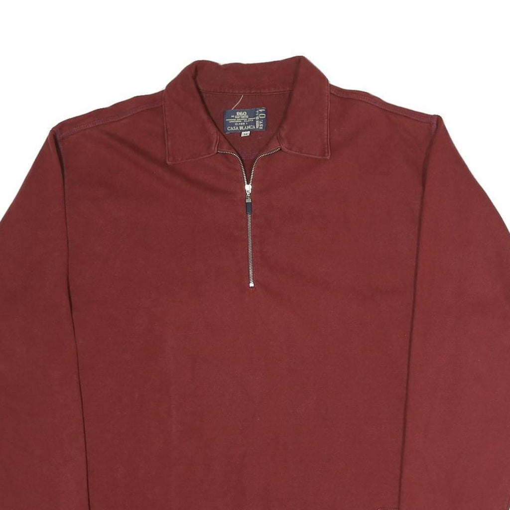 CASA BLANKA Mens Maroon Collar M Cotton Blend Half Zip Sweatshirt Casual