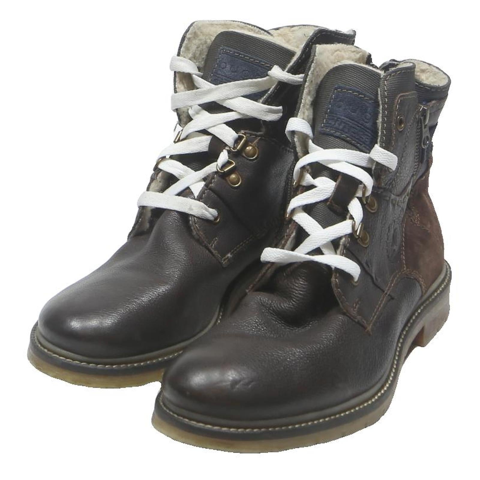 BUGATTI Mens Leather Brown Ankle Boots UK 9 Casual Lace-Up Winter Zip