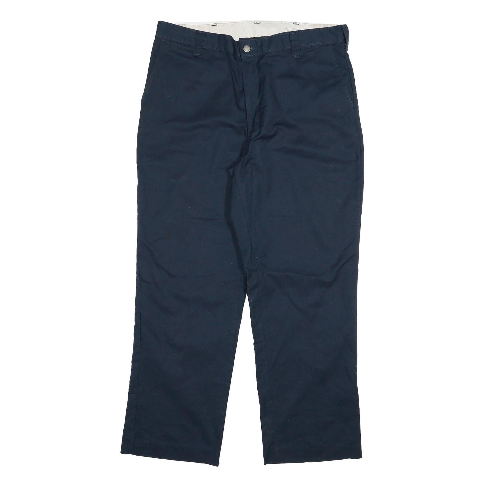 DICKIES Mens Cotton Blend Navy Blue Regular Fit Straight Leg Trousers W34 L29