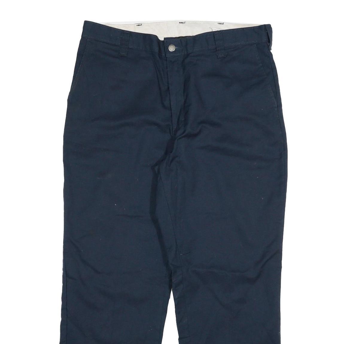 DICKIES Mens Cotton Blend Navy Blue Regular Fit Straight Leg Trousers W34 L29