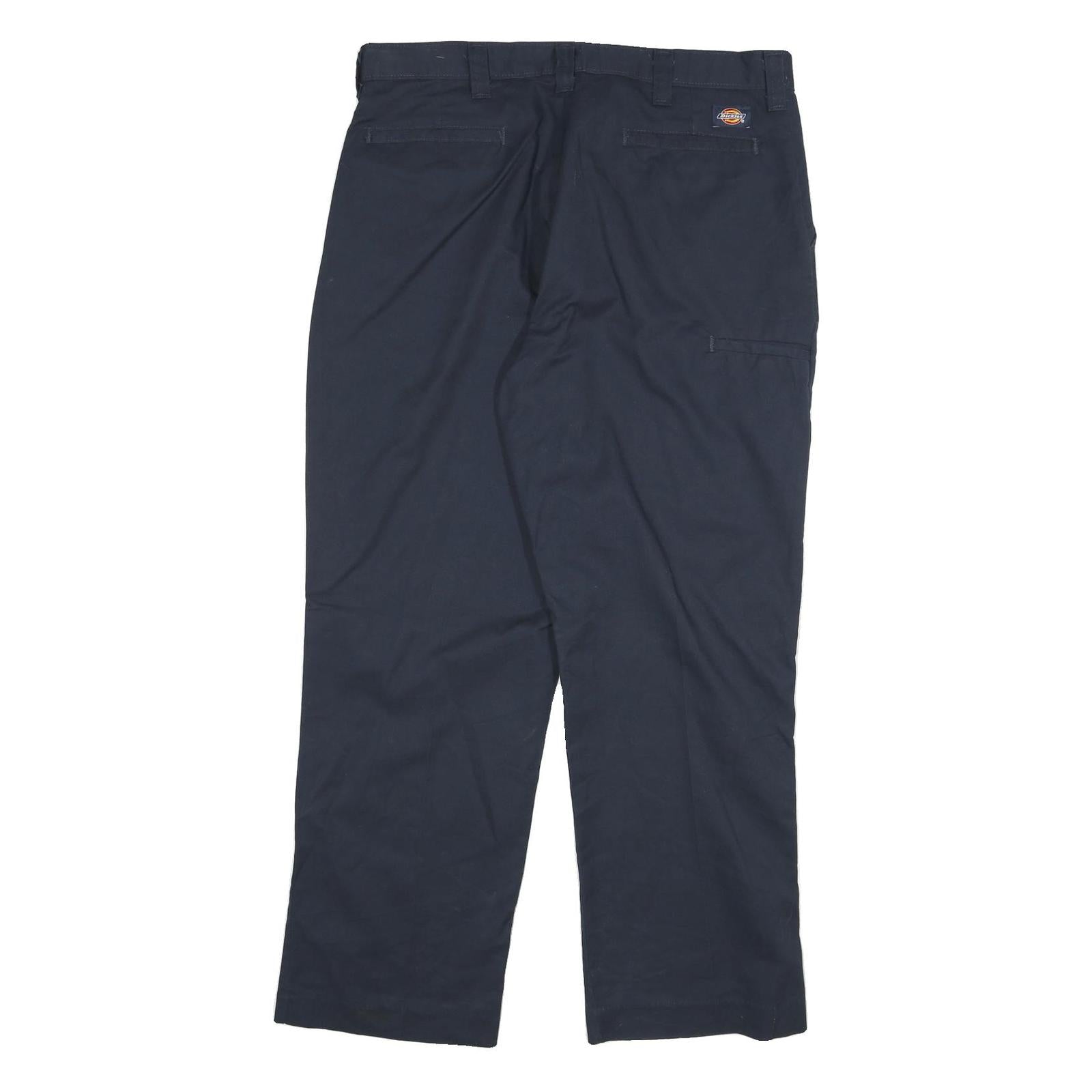 DICKIES Mens Cotton Blend Navy Blue Regular Fit Straight Leg Trousers W34 L29