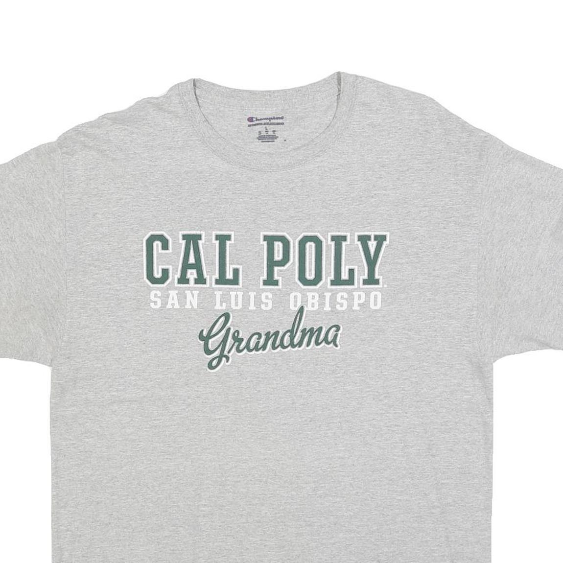 CHAMPION Mens Grey Cal Poly San Luis Obispo Graphic T-Shirt L Crew Neck Short