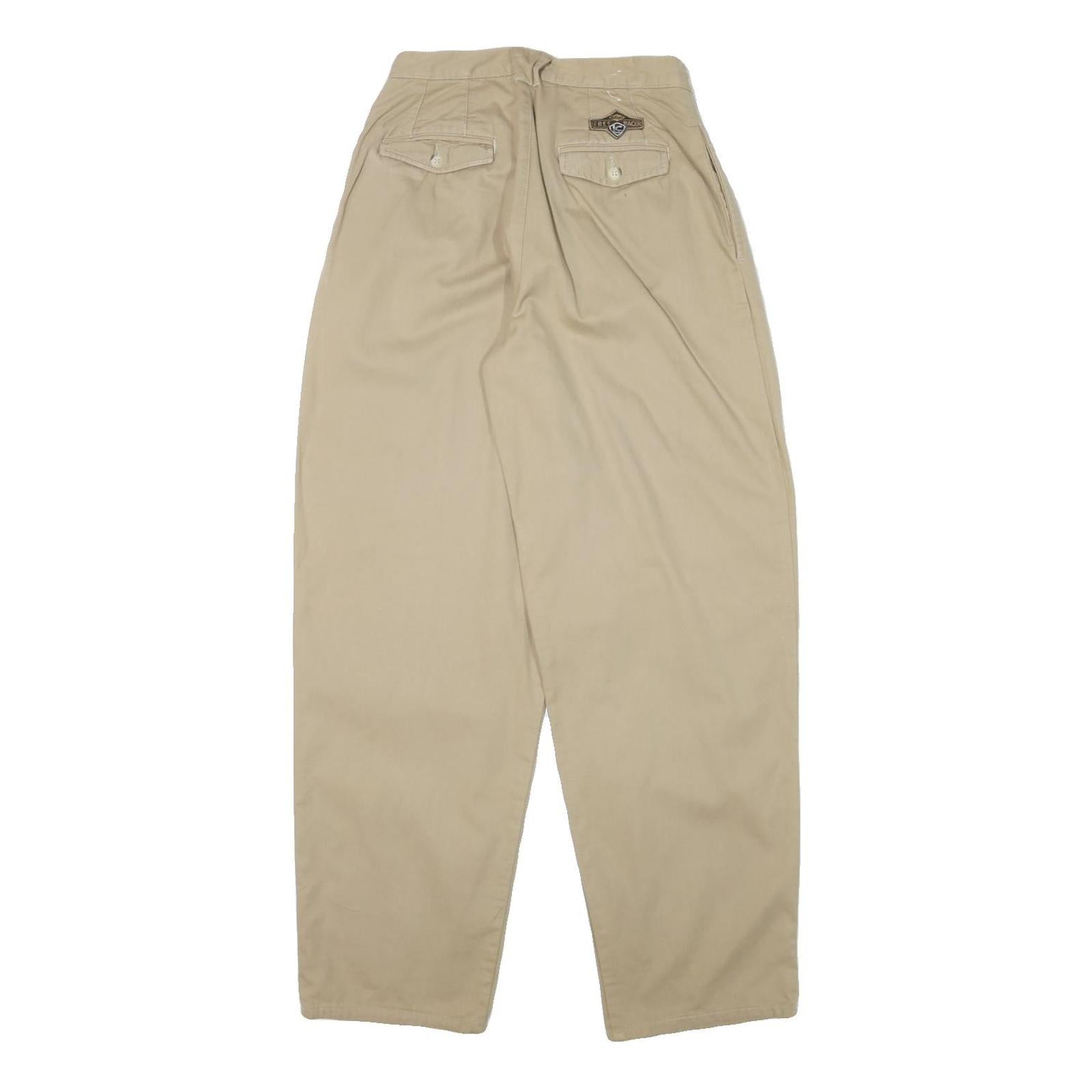 FREE RACER Mens Cotton Blend Beige Relaxed Straight Trousers W26 L31 Casual