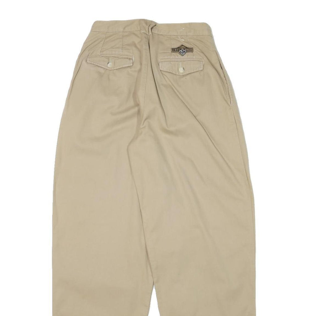 FREE RACER Mens Cotton Blend Beige Relaxed Straight Trousers W26 L31 Casual