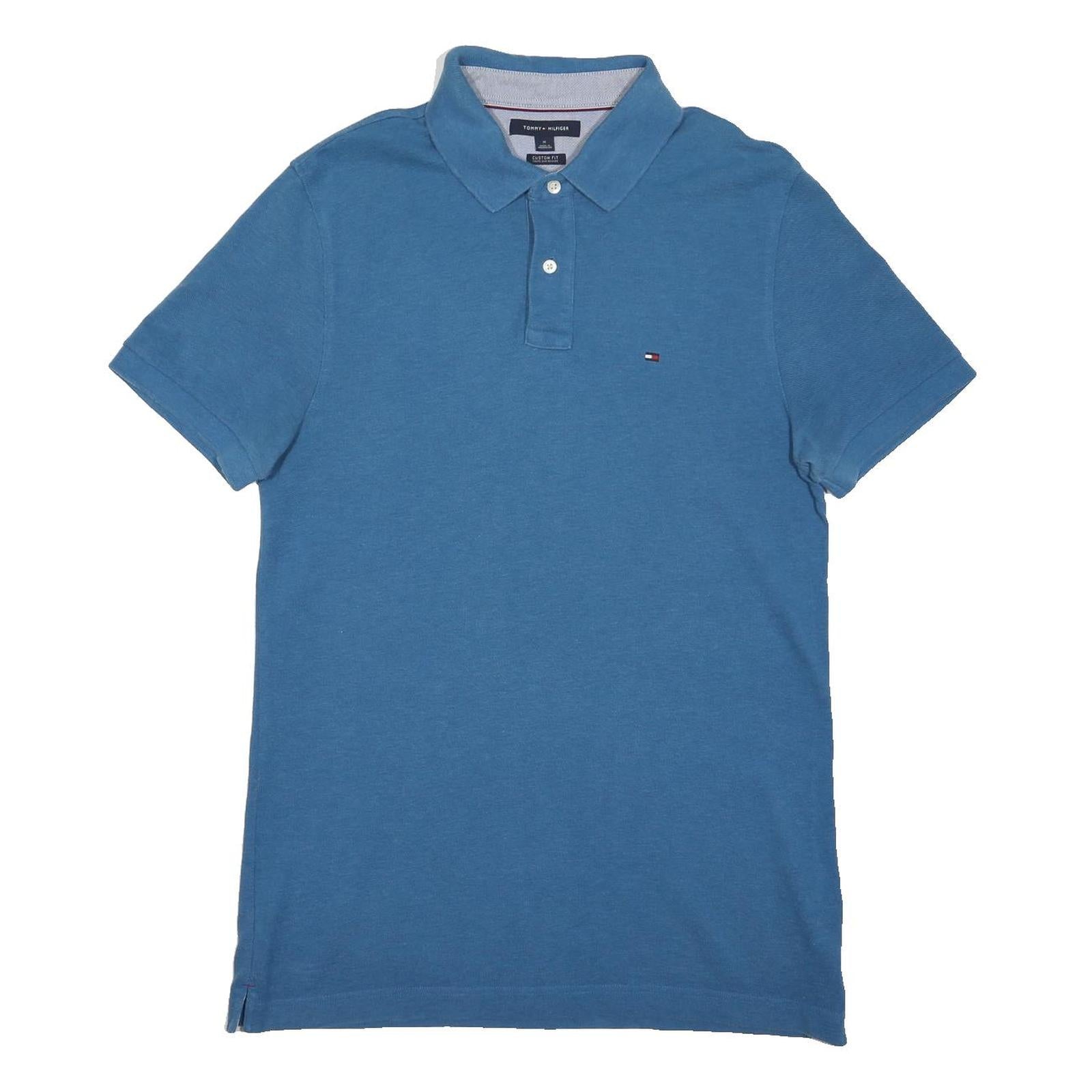 TOMMY HILFIGER Mens Blue Short Sleeve Polo Shirt M Cotton Blend Classic Fit