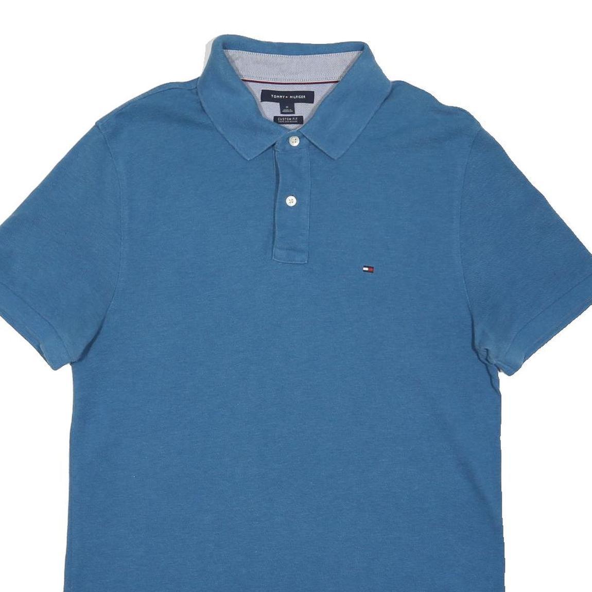 TOMMY HILFIGER Mens Blue Short Sleeve Polo Shirt M Cotton Blend Classic Fit