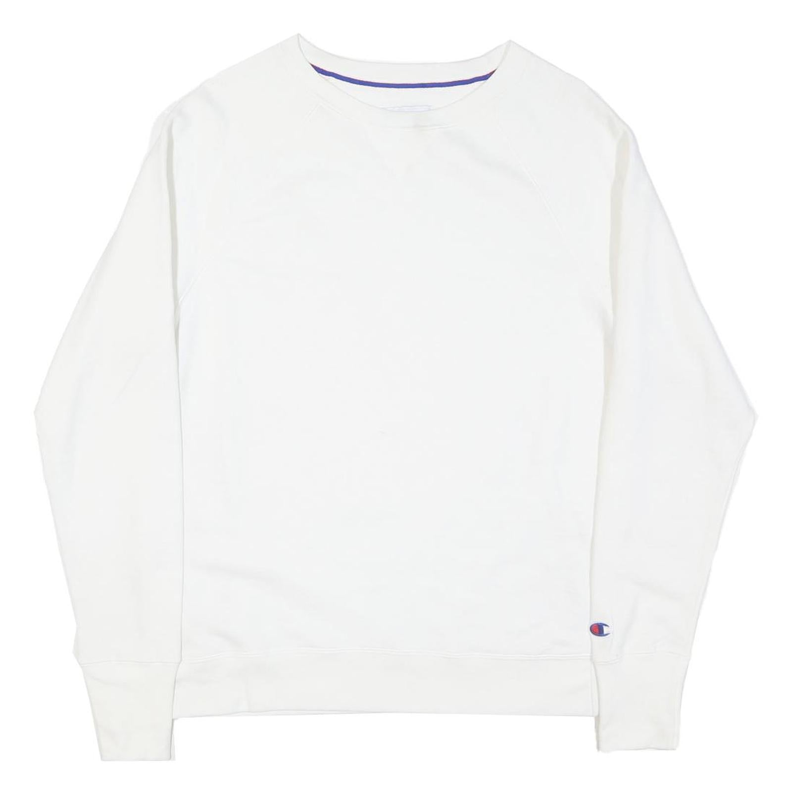 CHAMPION Mens White Crew Neck M Cotton Blend Pullover Sweatshirt Lightweight