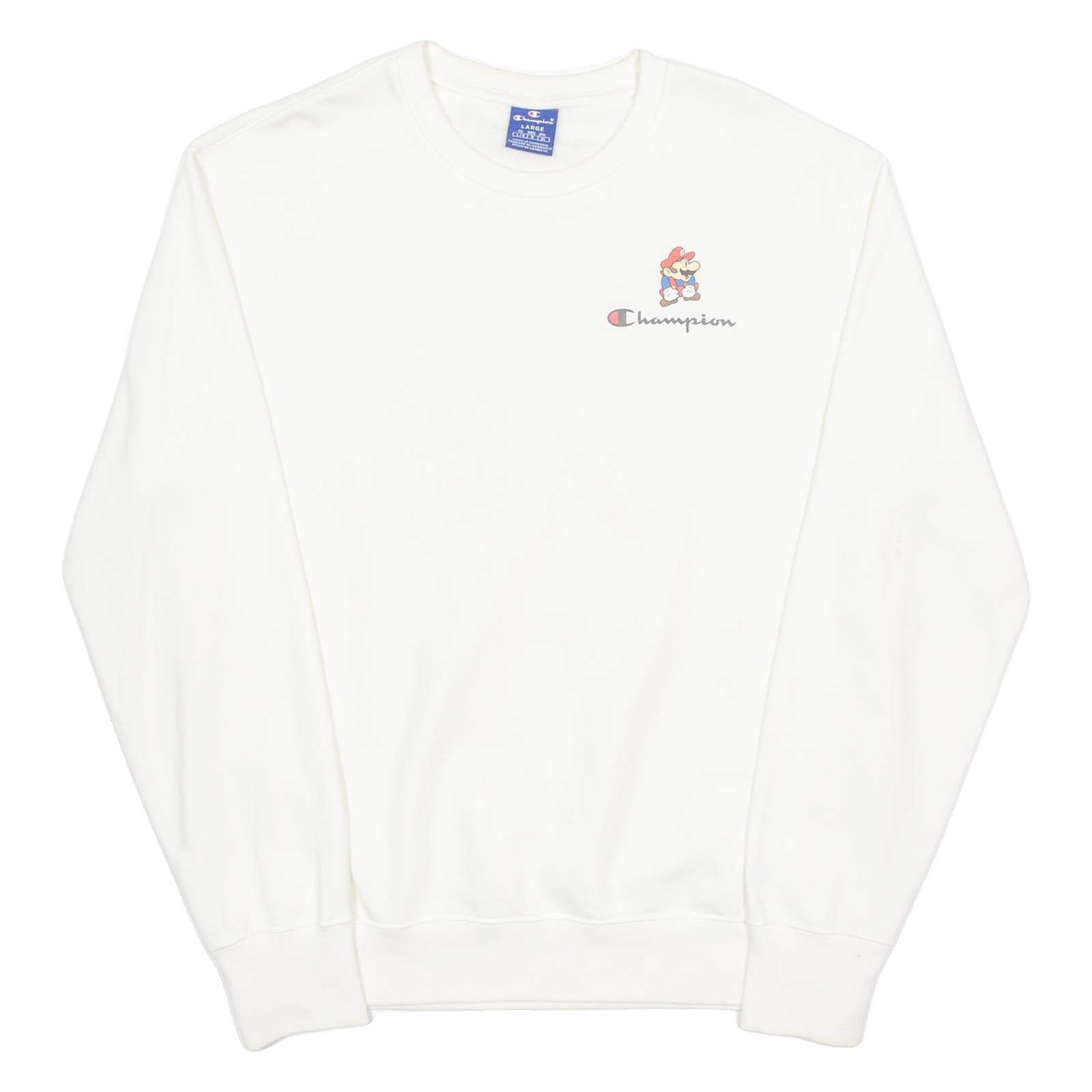 CHAMPION Mario Mens Sweatshirt White Crew Neck L
